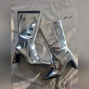 NEW Zara Silver Mirror Mid-Calf Boots
